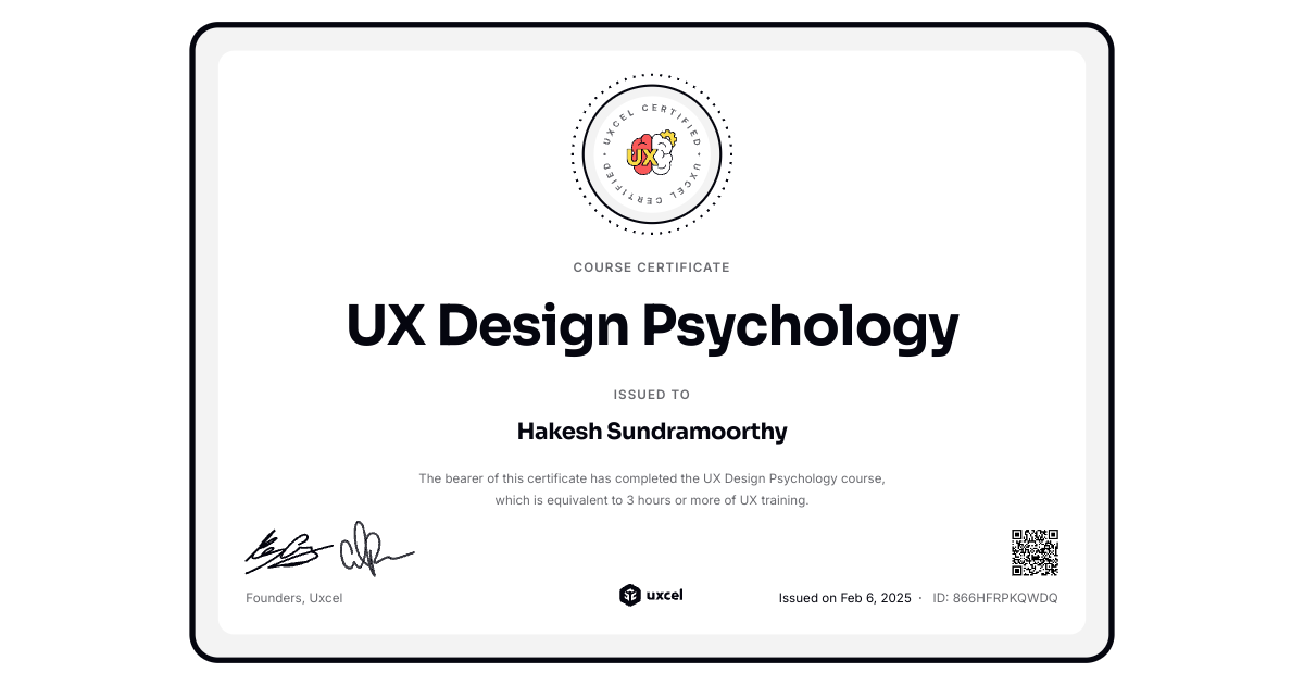 Uxcel course certificate of completion uxcel